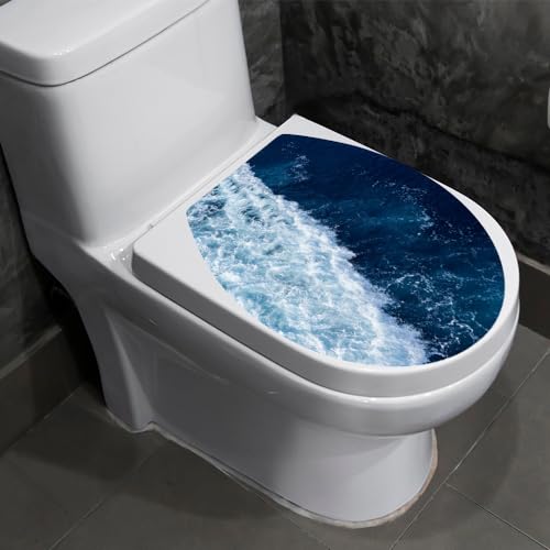 Winhappyhome Ozeanwellen Toilettendeckelaufkleber WC-Sitzbezug Aufkleber Badezimmer Dekoratives Muster (35 x 40 cm) von Winhappyhome
