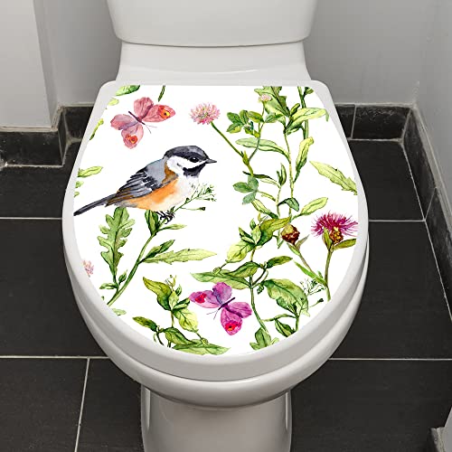 Winhappyhome WC-Sitzbezug Aufkleber Toilettendeckel Aufkleber Badezimmer dekorative Aufkleber (Vogelblume) von Winhappyhome