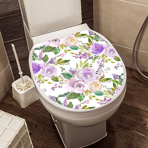Winhappyhome WC-Sitzbezug Aufkleber Toilettendeckel Aufkleber Badezimmer dekorative Aufkleber (frische lila Blumen) von Winhappyhome