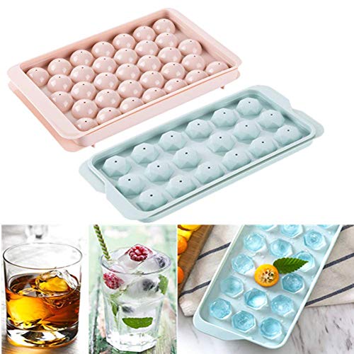 Winiron 2 Stück Eiswürfelform Silikon Eiswuerfel Form Eiswuerfelbehaelter mit Deckel Ice Tray mit LFGB Zertifiziert. (1 x Kugelförmige Eiswürfel + 1 x Kegeleiswürfel) von Winiron