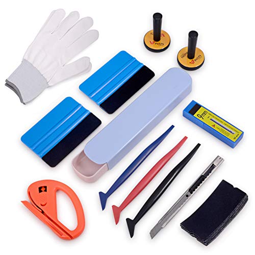 Winjun Car Autofolien Tönungsfolie Lackschutzfolie Set Vinyl Wraps Tool Micro Rakel Filzrakel Folienschneider Magnethalter Arbeitshandschuhe 9mm Cuttermesser mit 50 Stück Abbrechklingen von Winjun