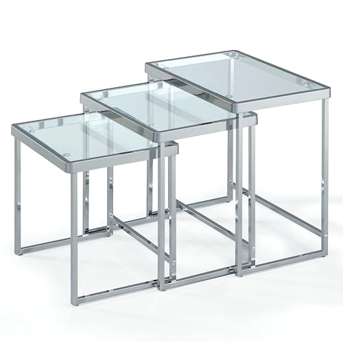 Wink Design Carin Set mit 3 Tischen, Chrom, Transparent, H45,5x45x30 cm, H40x40x30 cm, H35x35x30 cm von Wink Design