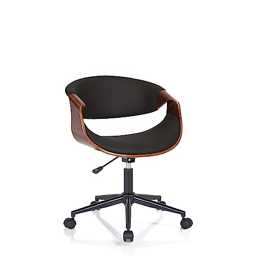 Wink Design Derby Dark Walnut bürostuhl, Metall Kunstleder Mehrschichtiges Holz, Dunkle Walnuss, Schwarz, Mattschwarz, 54x55xH73/ 83 cm von Wink Design