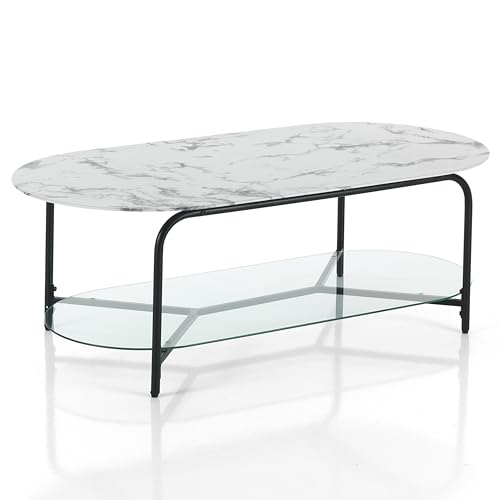 Wink Design Orval Couchtisch, Mattweißer Marmor, transparent, Mattschwarz, H42 x 120 x 60 cm von Wink Design