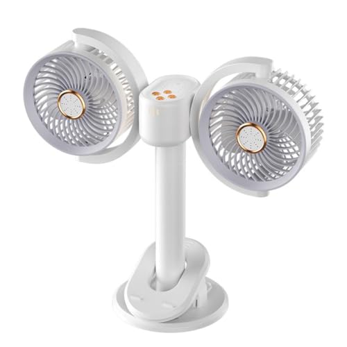 Doppelkopf-Clip-Ventilator, leise, um 360 ° drehbar, abnehmbar, 4 Geschwindigkeitsstufen, Doppelkopf-Ventilator mit verstellbarem Umwälzwinkel von Winkeabuy