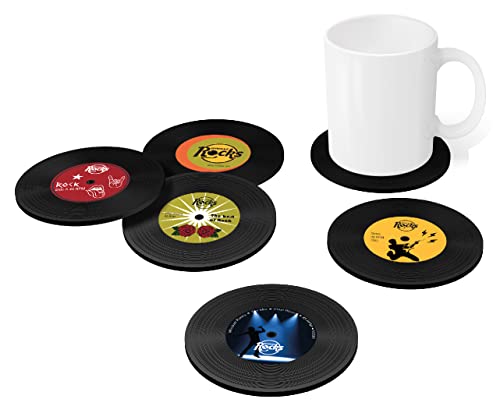 Winkee Rocks - 6 Vinyl Record Coaster | Coole Retro Glas-Untersetzer | Silikon Bierdeckel Schallplatte | Vinyl Coaster | Tischuntersetzer rund | Geschenkidee zu Weihnachten, Männerabend, Geburtstag von Winkee Rocks