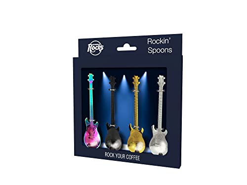 Winkee Rocks - Gitarren Kaffeelöffel 4er Set - Die coolen Löffel in E-Gitarren Look | Teelöffel multicolor | Esspressolöffel | Eierlöffel | Edelstahl | Geschenk an Weihnachten, Geburtstag, Ostern von Winkee Rocks