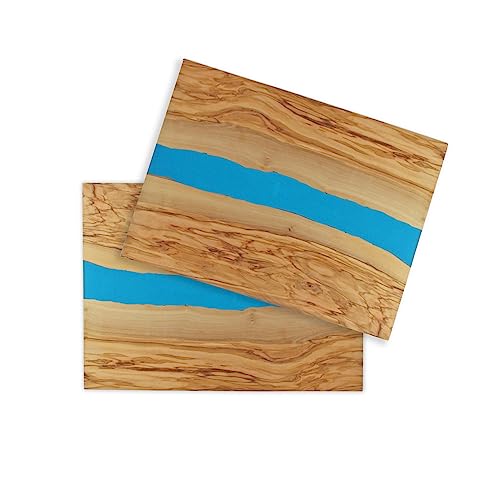 Winkee - 2x The River Servierbrett klein | Qualitäts- Schneidebrett aus Olivenholz und Resin | Antipasti Servierplatte | Olivenholz-Servierbrett Holz | Geschenk zu Weihnachten, Hochzeit, Geburtstag von Winkee