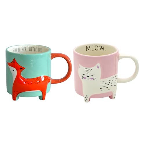 Winkee - Cute Animal Kaffeetassen I Die süße Kaffee-Tasse & Tee-Becher in groß I XXL Tasse ca. 450 ml I Cute Coffee Mug I 2er Misch Set Fuchs & Katze von Winkee