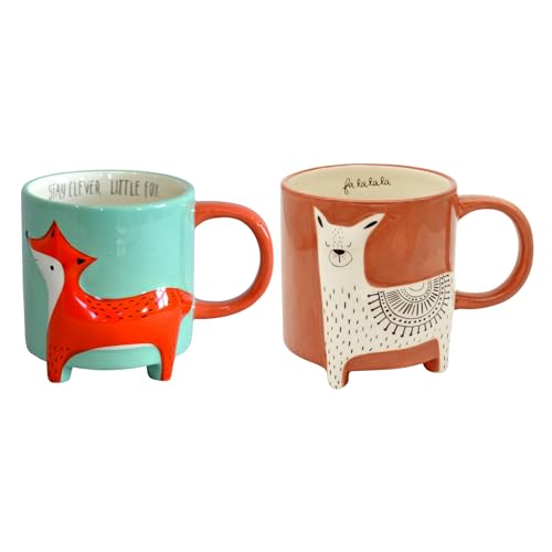 Winkee - Cute Animal Kaffeetassen I Die süße Kaffee-Tasse & Tee-Becher in groß I XXL Tasse ca. 450 ml I Cute Coffee Mug I 2er Misch Set Fuchs & Lama von Winkee