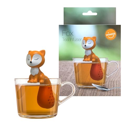 Winkee - Cute Animal Teesieb I Tee Ei für losen Tee I Tea Infuser lustig I Teesieb für Tasse I Gewürzsieb Silikon I Teekugel-Tier-Figur (Fuchs) von Winkee