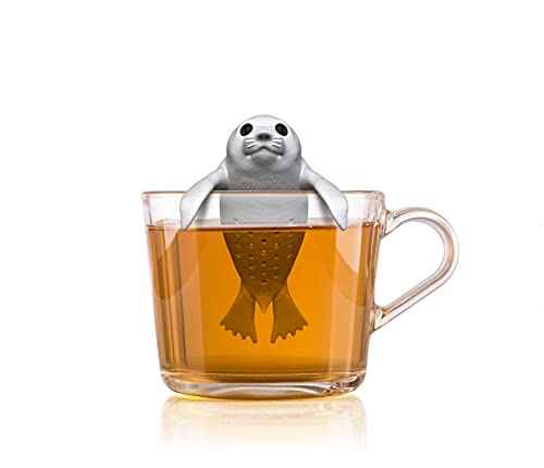 Winkee - Cute Animal Teesieb I Tee Ei für losen Tee I Tea Infuser lustig I Teesieb für Tasse I Gewürzsieb Silikon I Teekugel-Tier-Figur (Robbe) von Winkee