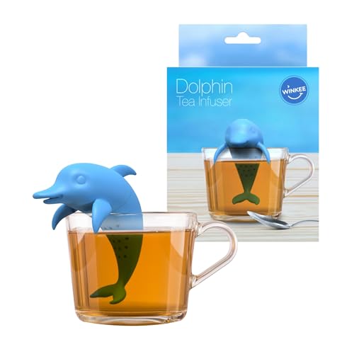 Winkee - Cute Animal Teesieb I Tee Ei für losen Tee I Tea Infuser lustig I Teesieb für Tasse I Gewürzsieb Silikon I Teekugel-Tier-Figur (Delphin) von Winkee