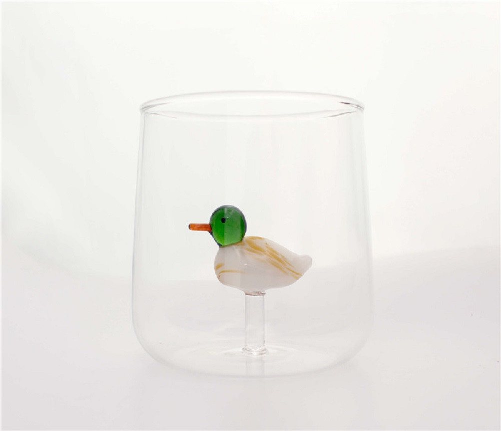 Winkee Glas Ente, Glas, Trinkglas, handgefertigt, mundgeblasen, ca. Ø 8 x 9 cm, für ca. 400 ml von Winkee