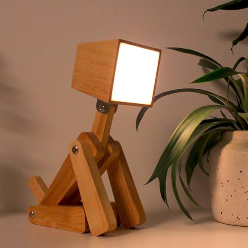 Winkee - Tischleuchte Charlie - Die Treue Nachttischlampe mit Ladefunktion in Hunde Design | Dimmbare Holz Akku LED Tischlampe kabellos mit Touch | Geschenk für Weihnachten, Valentinstag, Geburtstag von Winkee