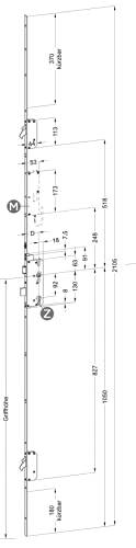 Winkhaus Automatikverriegelung T-AV3-F1660 92/8 M2 Dorn 45 mm, DIN rechts, M2 mit 2 Schwenkriegeln, 16 mm Flachstulp MC silber, Achtung funktioniert nicht ohne entsprechenden Magneten ! von Winkhaus STV