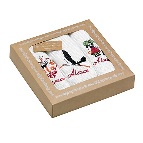Set aus 3 Waffelgewebe-Geschirrtüchern Broderie Alsace Blanc 40 X 60 weiß 40 x 60 cm Winkler von Winkler