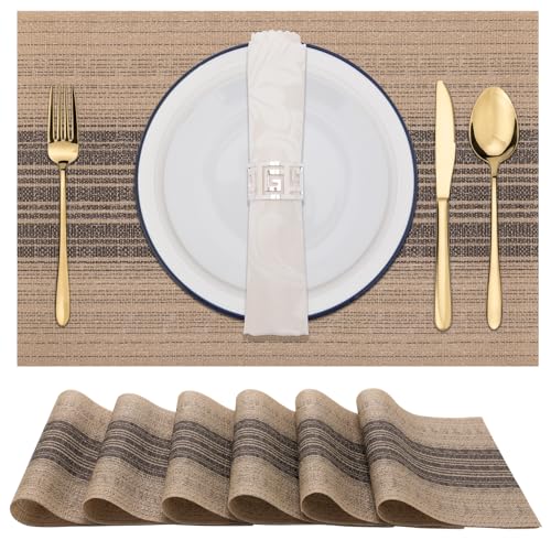 Winknowl Platzsets 6er Set Abwaschbar, PVC Tischmatten rutschfest Abgrifffeste Hitzebeständig Tischsets, Abwischbar Platz-Matten für Esstisch, Antifouling und Leicht zu Reinigen(Braun) von Winknowl