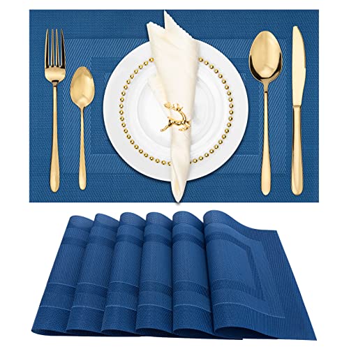 Winknowl Platzsets 6er Set Abwaschbar, PVC Tischmatten rutschfest Abgrifffeste Hitzebeständig Tischsets, Abwischbar Platz-Matten für Esstisch, Antifouling und Leicht zu Reinigen(Marineblau) von Winknowl