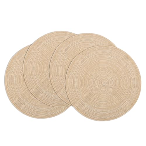 Winknowl Runde Platzsets 4er Set, Abwaschbar Tischmatten rutschfest Abgrifffeste Hitzebeständig Tischsets, 37 cm Runde Platz-Matten für Esstisch (Beige) von Winknowl