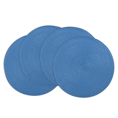 Winknowl Runde Platzsets 4er Set, Abwaschbar Tischmatten rutschfest Abgrifffeste Hitzebeständig Tischsets, 37 cm Runde Platz-Matten für Esstisch (Blau) von Winknowl