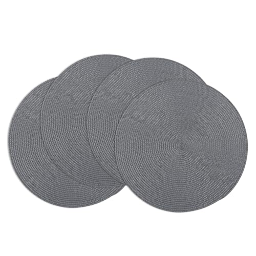 Winknowl Runde Platzsets 4er Set, Abwaschbar Tischmatten rutschfest Abgrifffeste Hitzebeständig Tischsets, 37 cm Runde Platz-Matten für Esstisch (Dunkelgrau) von Winknowl