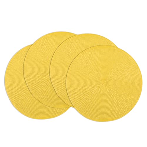 Winknowl Runde Platzsets 4er Set, Abwaschbar Tischmatten rutschfest Abgrifffeste Hitzebeständig Tischsets, 37 cm Runde Platz-Matten für Esstisch (Gelb) von Winknowl