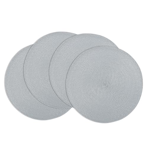 Winknowl Runde Platzsets 4er Set, Abwaschbar Tischmatten rutschfest Abgrifffeste Hitzebeständig Tischsets, 37 cm Runde Platz-Matten für Esstisch (Hellgrau) von Winknowl
