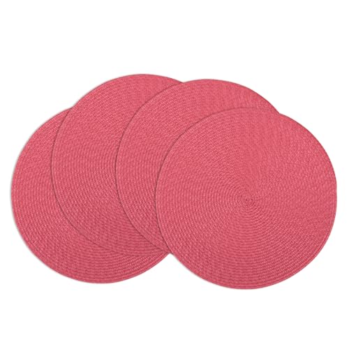 Winknowl Runde Platzsets 4er Set, Abwaschbar Tischmatten rutschfest Abgrifffeste Hitzebeständig Tischsets, 37 cm Runde Platz-Matten für Esstisch (Rot) von Winknowl