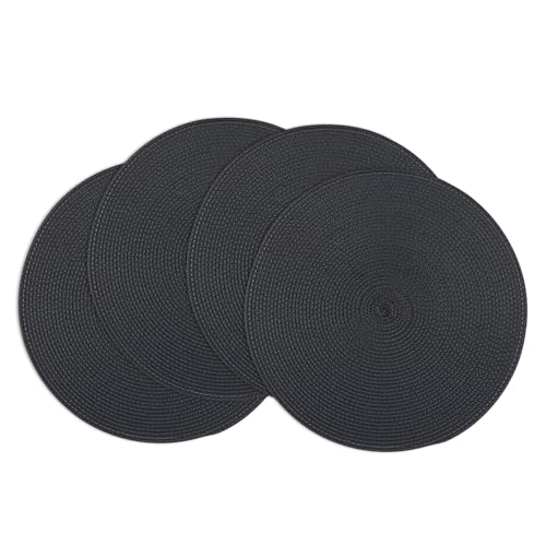 Winknowl Runde Platzsets 4er Set, Abwaschbar Tischmatten rutschfest Abgrifffeste Hitzebeständig Tischsets, 37 cm Runde Platz-Matten für Esstisch (Schwarz) von Winknowl