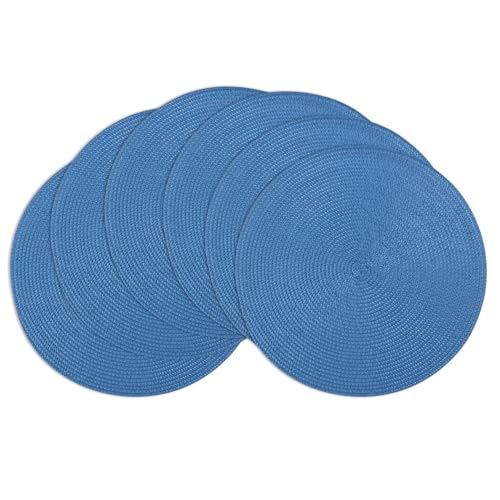 Winknowl Runde Platzsets 6er Set, Abwaschbar Tischmatten rutschfest Abgrifffeste Hitzebeständig Tischsets, 37 cm Runde Platz-Matten für Esstisch (Blau) von Winknowl