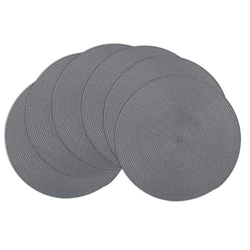Winknowl Runde Platzsets 6er Set, Abwaschbar Tischmatten rutschfest Abgrifffeste Hitzebeständig Tischsets, 37 cm Runde Platz-Matten für Esstisch (Dunkelgrau) von Winknowl