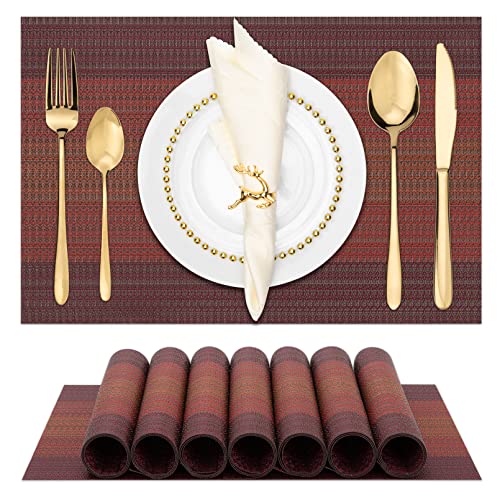 Winknowl Tischsets, Set mit 8 hitzebeständigen, schmutzabweisenden, gewebten Vinyl-Isolierung, langlebig, waschbar, elegante Tischsets für das Essen (rot) von Winknowl