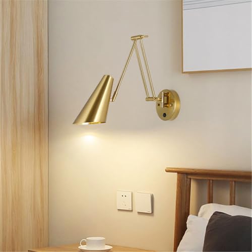 LED-Wandleuchten Moderne einstellbare Schaukel mit langem Arm Innenwandschalter Haushalts-Nachttischbeleuchtung Dekor-Leuchter (WD247-switch-Gold) von Winlams