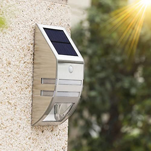 Solar LED Wandleuchte Außen Garten Lampe Solarpanel Solarlampe Solar Außenstrahler Gartendekoration Straßenlaterne Outdoor Warmes Licht (Sliver) von Winlams