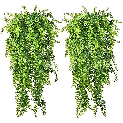 Winlauyet 2X Künstliche Pflanzen Hängend Farne Hängepflanzen Kunststoff Ivy Blätter für Innen- und Außenbereiche Künstliche Blattpflanzen Wohnzimmer Küche Balkon Garten Schlafzimmer Deko von Winlauyet
