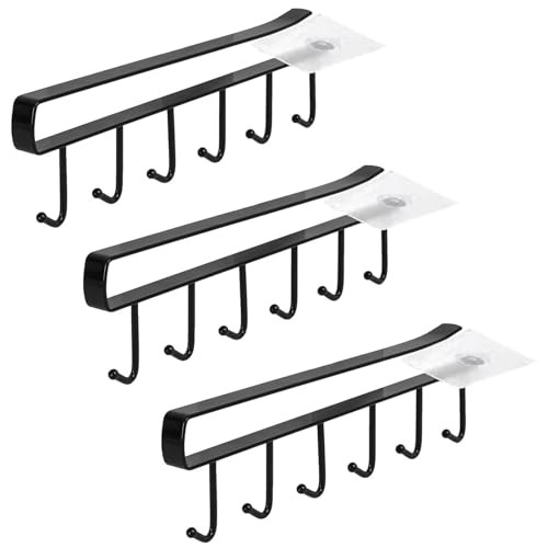 Winlauyet 3 x Vielseitiger Eisen-Tassenhalter unter dem Regal - Platzsparender Küchenorganisator für Tassen Unterschrank Schrank Utensilien und Zubehör mit 4 selbstklebenden Schrauben (Schwarz) von Winlauyet