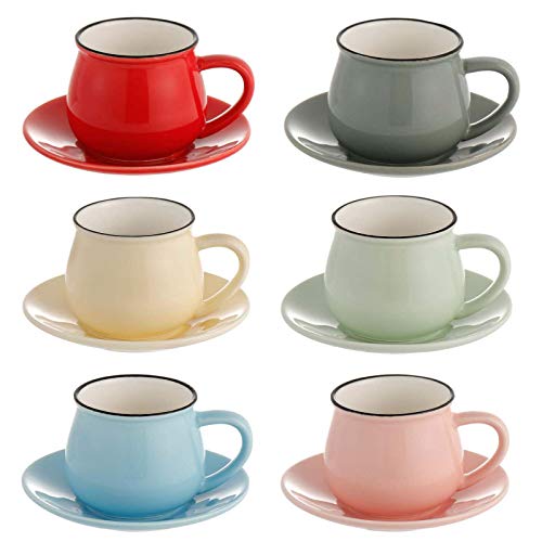 Winlauyet Espressotassen mit Untertasse, Porzellan, 105 ml, 6 Stück von Winlauyet