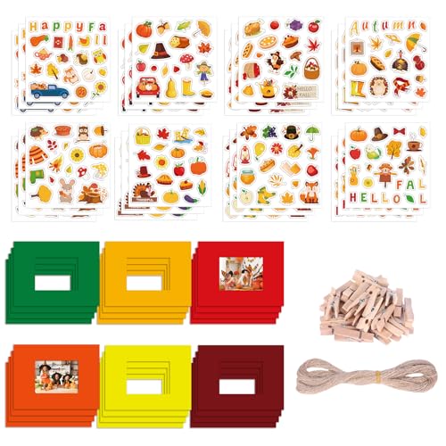 Winmany 72 Stück Thanksgiving Halloween DIY Bilderrahmen Bastelset Urlaub Bilderrahmen Set mit Aufklebern und Clips für Schule Kunstprojekt Familienaktivitäten von Winmany