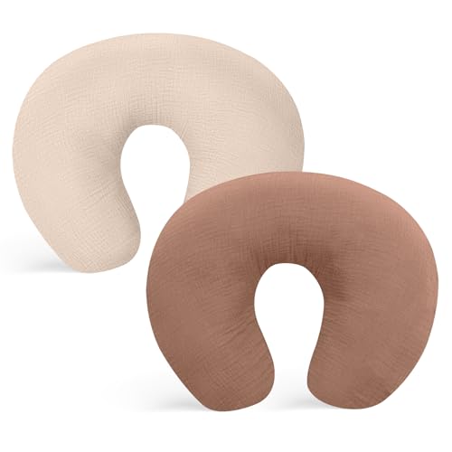 Winmany Stillkissenbezüge aus Musselin, weiche Baumwolle, für Neugeborene, Stillkissen, Baby-Fütterkissen, Schonbezug, Duschgeschenk für Jungen und Mädchen, Hellbraun + Beige, 2 Stück von Winmany