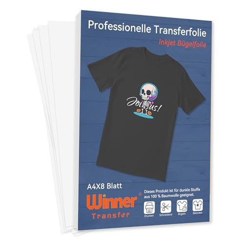 WinnerTransfer 8 X A4 +1 A3 Silikonpapier Professionelle Inkjet Transferfolien Für dunkle Stoffe Bügelfolie für T- Shirts,Textilienfolie,Transferpapier,Bügelpapier für Bügeleisen und Hitzepresse von WinnerTransfer