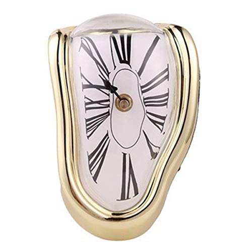 Winnfy Schmelzende Uhr Gebogene Uhr Surrealistische Salvador Dali Stil Home Office Regal Schreibtisch Tisch Lustige Kreative Geschenk L-Förmigen Goldenen von Winnfy