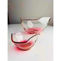 Vintage Pink Ombre Glas-Chip Und Dip-Schüssel-Set, Anchor Hocking, Verblassen Zu Klar, Amöbe Multi-Facettenform, Für Dekor Der Mitte Des von WinnieHorsley