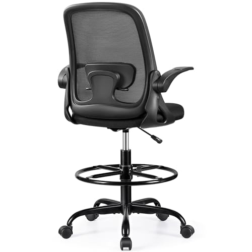 Winrise Bürostuhl Ergonomische Schreibtischstühle mit Lordosenstütze und Flip-up-Arme, Bequeme und Atmungsaktive Mesh Computer Stuhl Einstellbare Sitzgöhe, Home Office Desk Chair von Winrise