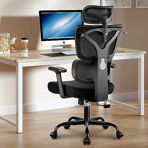 Winrise Bürostuhl Ergonomische Schreibtischstuhl mit Großen Rücklehnen, Bequemer Gaming-Stuhl, Home Office Chair Lordosenstütze, verstellbare Kopfstütze und Armlehnen, Computer Chair Schwarz von Winrise