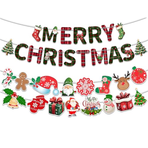 Banner "Merry Christmas" (3 Buchstaben + Geschenk + Hut) von Winsegom