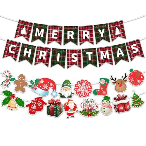 Frohe Weihnachten Banner (3 Stück Schwalbenschwanz + Geschenk + Hut) von Winsegom