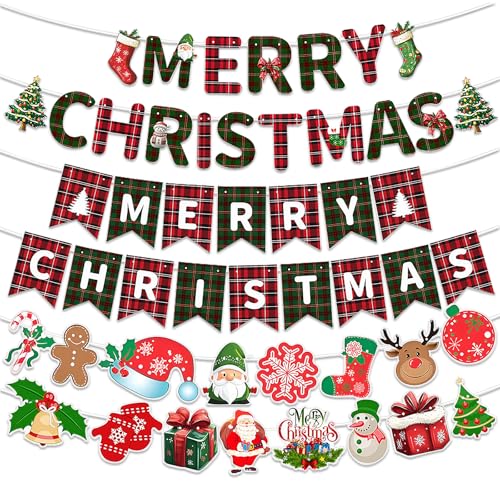 Frohe Weihnachten Banner (4 Stück Schwalbenschwanz + Brief + Geschenk + Hut) von Winsegom