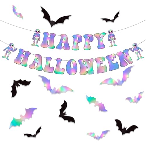 Winsegom Halloween-Deko-Banner, holografisches Happy Banner schillerndes Halloween, einfache Aufhängung, Halloween-Partyzubehör, Fledermaus-Vampir-Halloween-Party-Dekor Winsegom Halloween-Deko-Banner, holografisches Happy Banner schillerndes Halloween, einfache Aufhängung, Halloween-Partyzubehör, Fledermaus-Vampir-Halloween-Party-Dekor von Winsegom