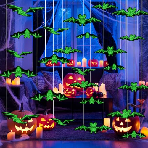 Winsegom Leuchtende hängende Fledermäuse für Halloween, 24 Stück, Halloween-Dekoration, schwarze Hängedekoration, Party für drinnen und draußen, Hof, Garten, gruselige Party, Festival Winsegom Leuchtende hängende Fledermäuse für Halloween, 24 Stück, Halloween-Dekoration, schwarze Hängedekoration, Party für drinnen und draußen, Hof, Garten, gruselige Party, Festival von Winsegom